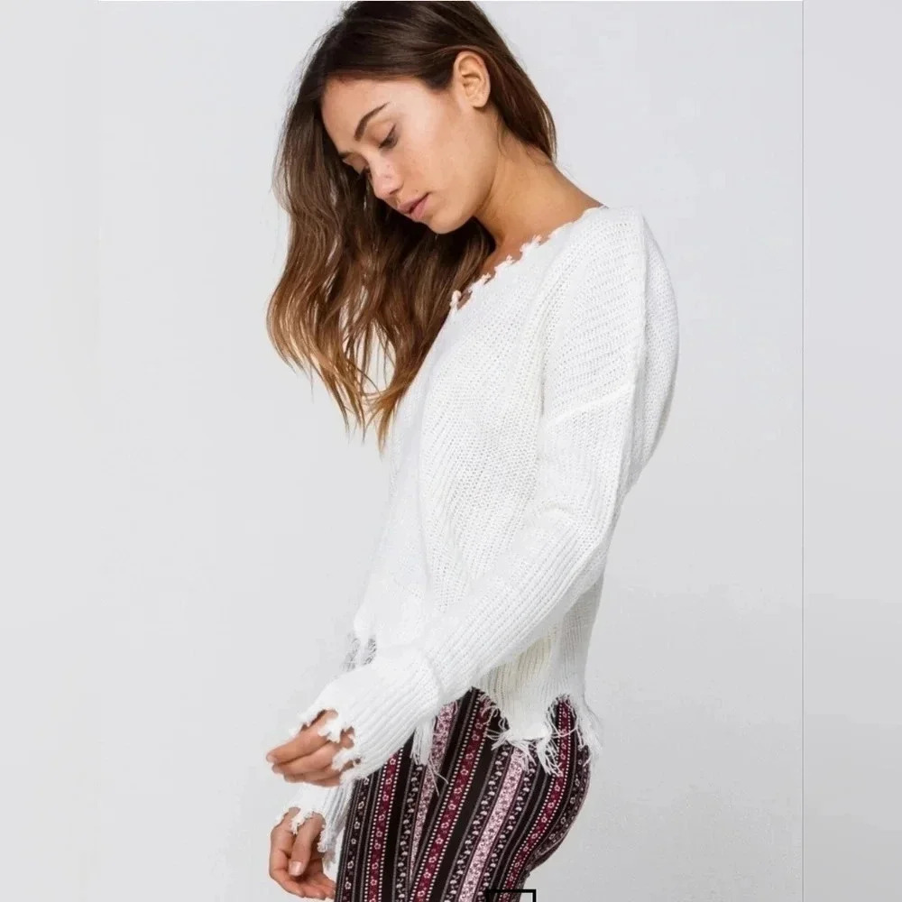 Full Tilt, Size L, Cream Destroyed Sweater - Picture 13 of 16